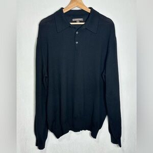 Nordstrom Mens XL Black‎ Long Sleeve Polo Sweater Made in Italy Knit Pullover